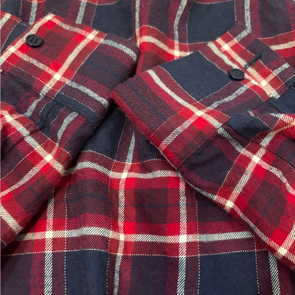 Michael Kors Red and Navy Plaid Button-Down Shirt - Picture 4 of 6